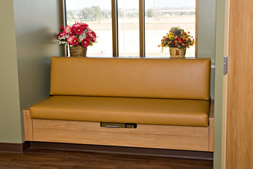 Photo of patient seating custom fitted into alcove